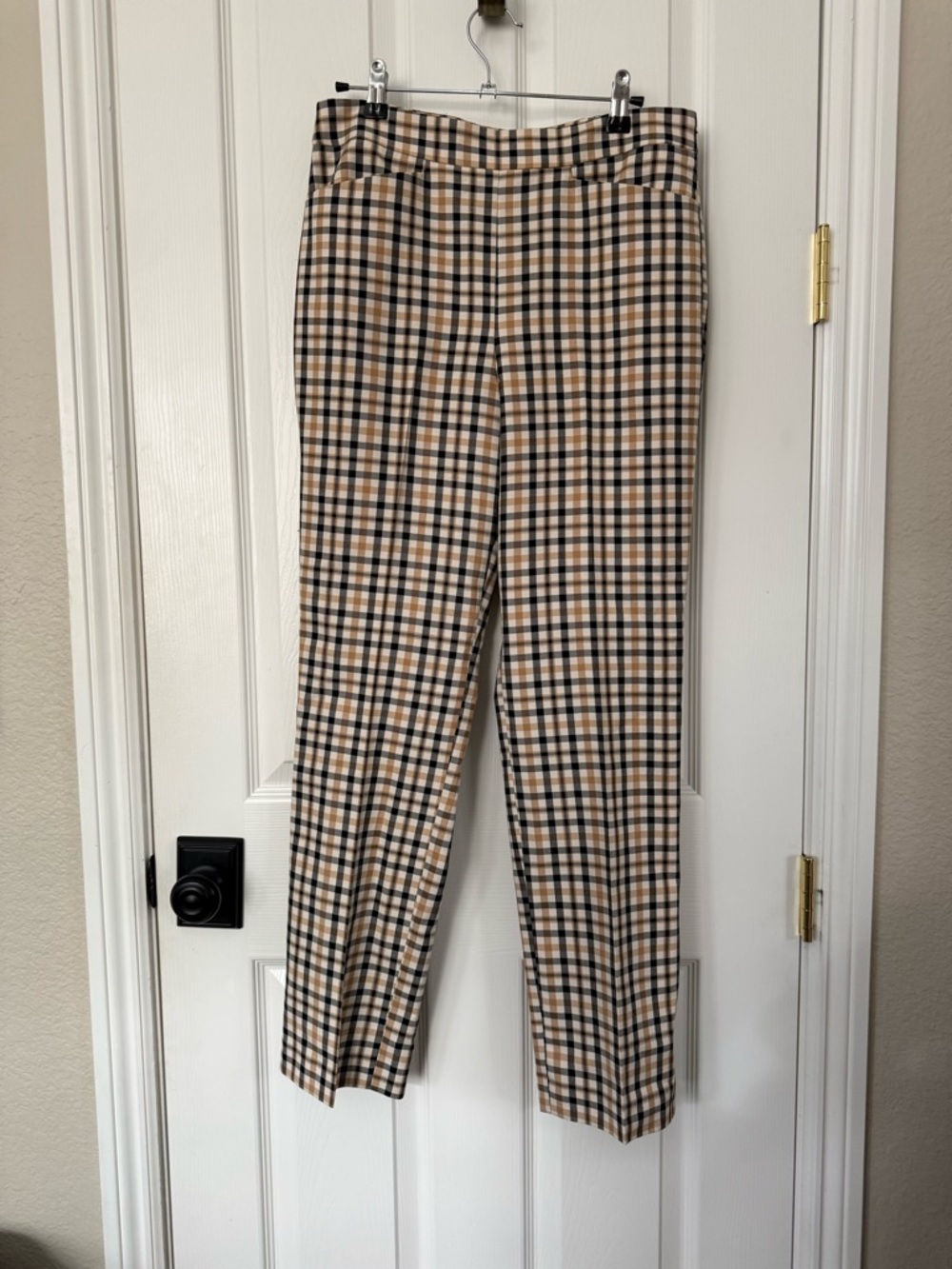 LOFT Beige and Black Plaid Slacks for Women